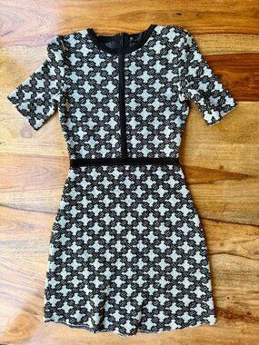Maje Printed Knit Dress Black Blue FR 34 / US XS
